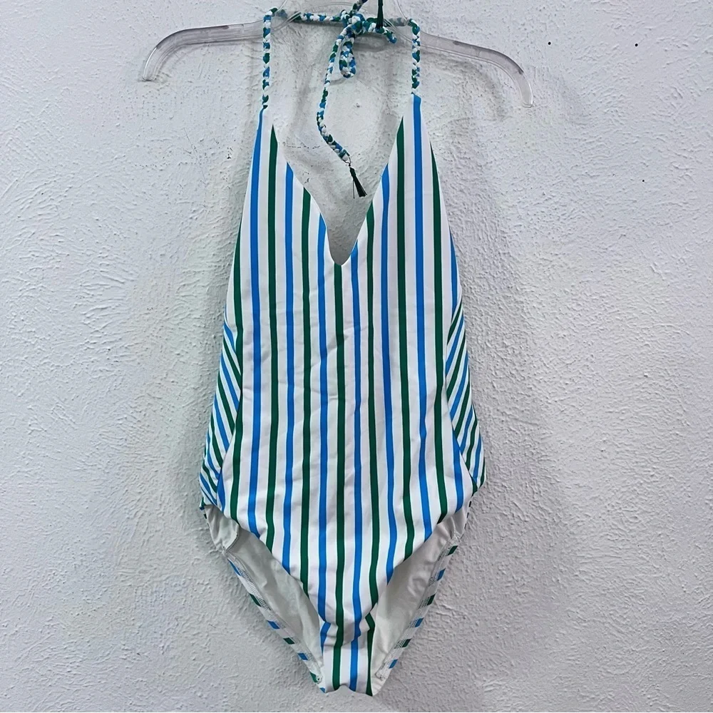 Loft halter v neckline striped swimsuit